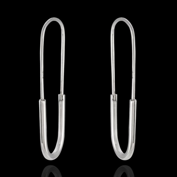 SILVER SAFETY PIN HOOP EARRINGS - Picture 3 of 7